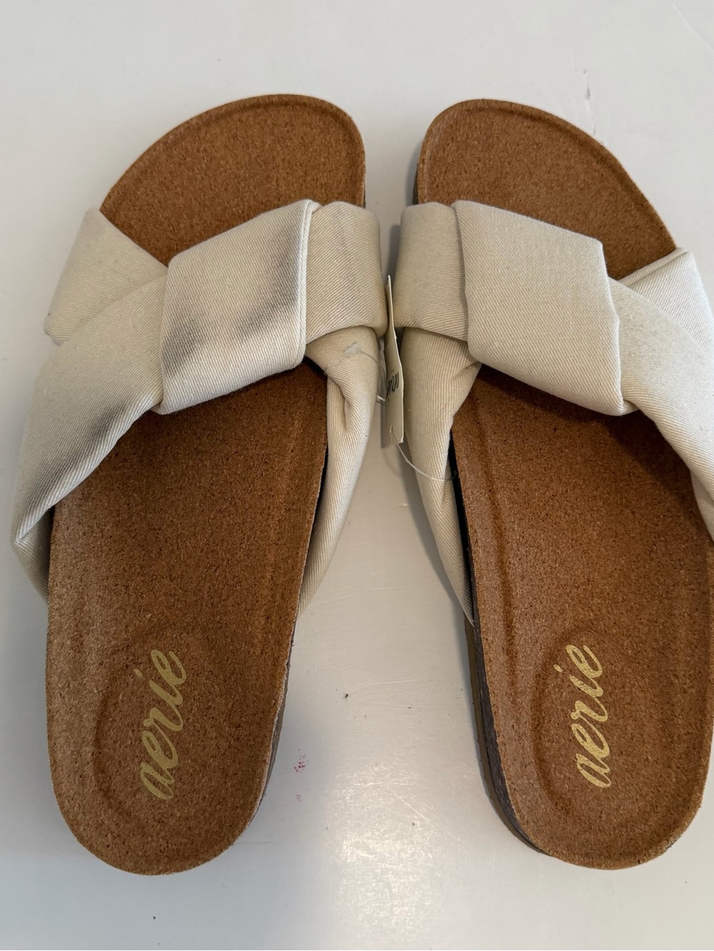 aerie Cream Knotted Cork-Look Slide Sandals